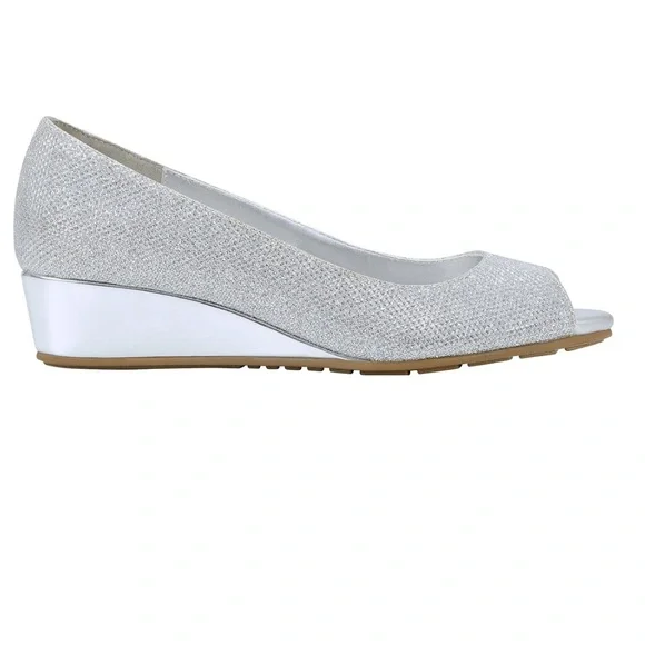 Bandolino Women's Candra Peep Toe Wedge Dress Pumps 8M Silver - Picture 2 of 8